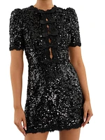 Diana Sequin-Embellished Lace Bow Minidress