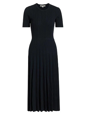 Cable-Knit Pleated Midi-Dress