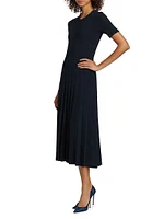 Cable-Knit Pleated Midi-Dress