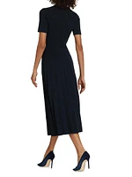 Cable-Knit Pleated Midi-Dress