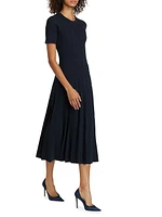 Cable-Knit Pleated Midi-Dress