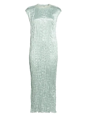 Pleated Hammered Satin Dress