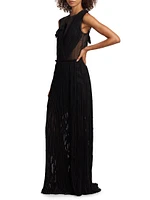 Appliqué Pleated Sleeveless Maxi Dress