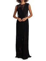 Appliqué Pleated Sleeveless Maxi Dress