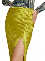 Pleated Hammered Satin Skirt