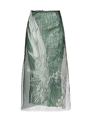 Tree-Print Organza Skirt