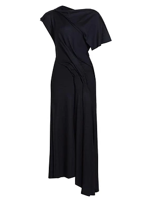 Draped Wool Jersey Maxi Dress