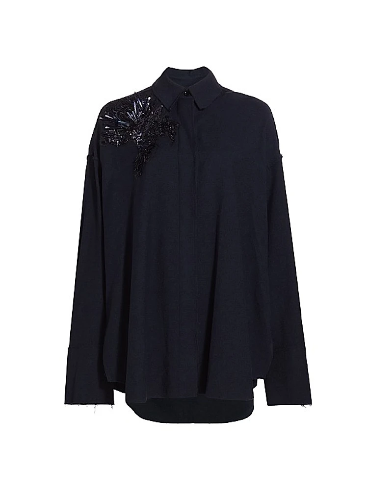 Embellished Wool Button-Up Shirt