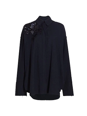 Embellished Wool Button-Up Shirt