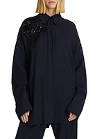 Embellished Wool Button-Up Shirt