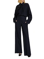 Embellished Wool Button-Up Shirt