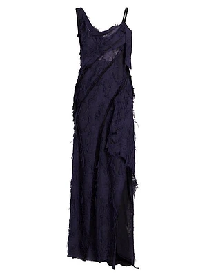 Jacquard Frayed Bias Gown
