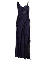 Jacquard Frayed Bias Gown