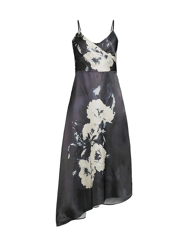 Floral Asymmetric Slip Midi-Dress