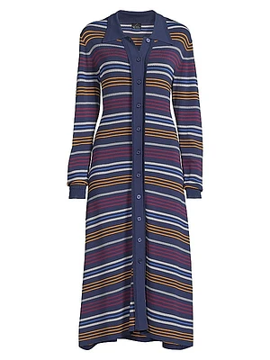 Striped Pointelle-Knit Midi-Shirtdress