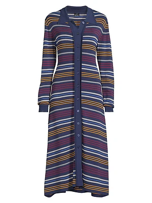 Striped Pointelle-Knit Midi-Shirtdress
