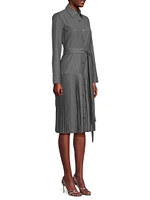 Pleated Wool Long-Sleeve Shirtdress