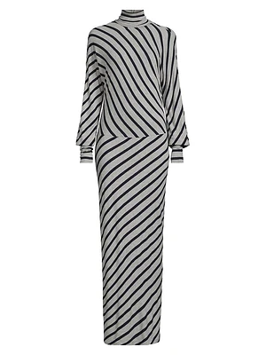 Stripe Knit Turtleneck Maxi Dress