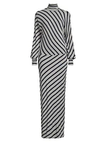 Stripe Knit Turtleneck Maxi Dress