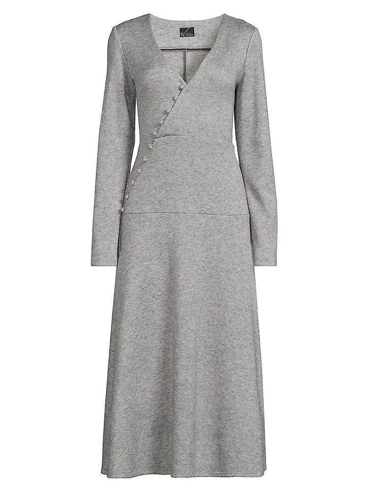 LadyLike-Knit Surplice Midi-Dress