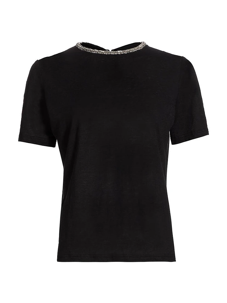 Embellished Linen Short-Sleeve T-Shirt