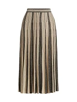 Story One Striped Metallic-Knit Pleated Midi-Skirt.