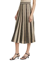 Story One Striped Metallic-Knit Pleated Midi-Skirt.