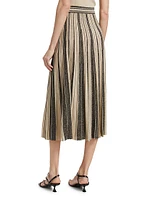 Story One Striped Metallic-Knit Pleated Midi-Skirt.