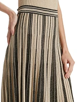 Story One Striped Metallic-Knit Pleated Midi-Skirt.