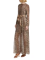 Leopard Print Long-Sleeve Maxi-Dress