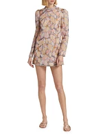 Embellished Floral Linen & Silk Minidress