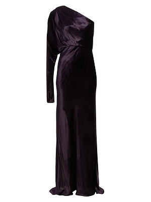 Asymmetric Velvet One-Shoulder Gown