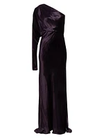 Asymmetric Velvet One-Shoulder Gown