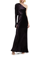 Asymmetric Velvet One-Shoulder Gown