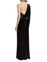 Asymmetric Velvet One-Shoulder Gown