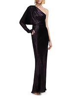 Asymmetric Velvet One-Shoulder Gown