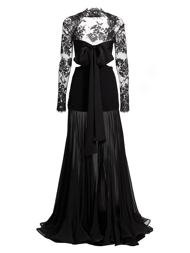 Cut-Out Silk & Lace Gown