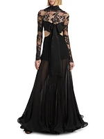 Cut-Out Silk & Lace Gown