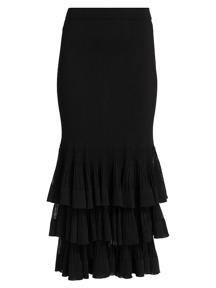 Story One Ruffled Knit Midi-Skirt