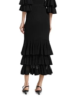 Story One Ruffled Knit Midi-Skirt