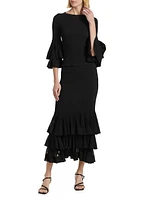 Story One Ruffled Knit Midi-Skirt