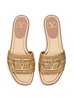 VLogo Signature Metallic Leather Slide Sandals