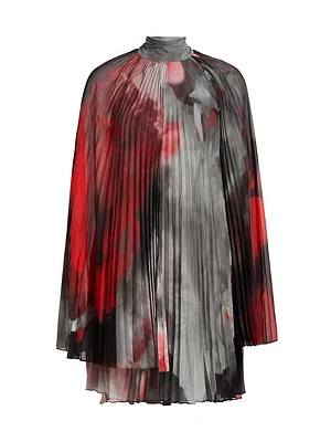 Floral Plissé Silk-Blend Dress