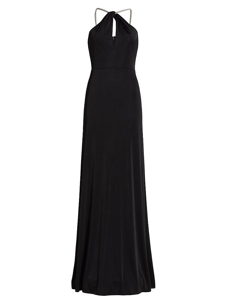 Kara Jersey Crystal-Strap Gown