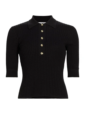 Cooper Micro-Cable-Knit Polo Shirt