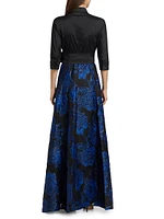 Jacquard Tie-Waist A-Line Gown