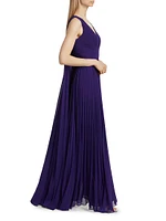 Pleated Chiffon Cape A-Line Gown