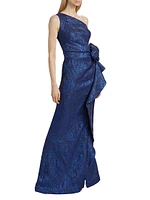 One-Shoulder Jacquard Rosette Gown