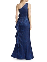 One-Shoulder Jacquard Rosette Gown