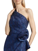 One-Shoulder Jacquard Rosette Gown